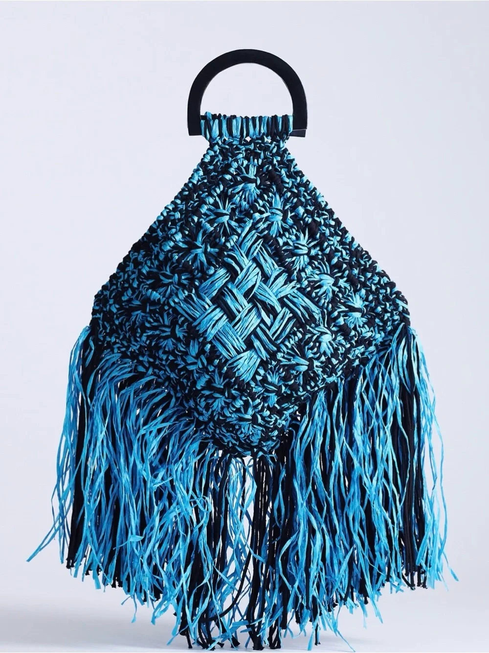 Topshop Black and Bright Blue Woven Fringe Satchel - Picture 1 of 5